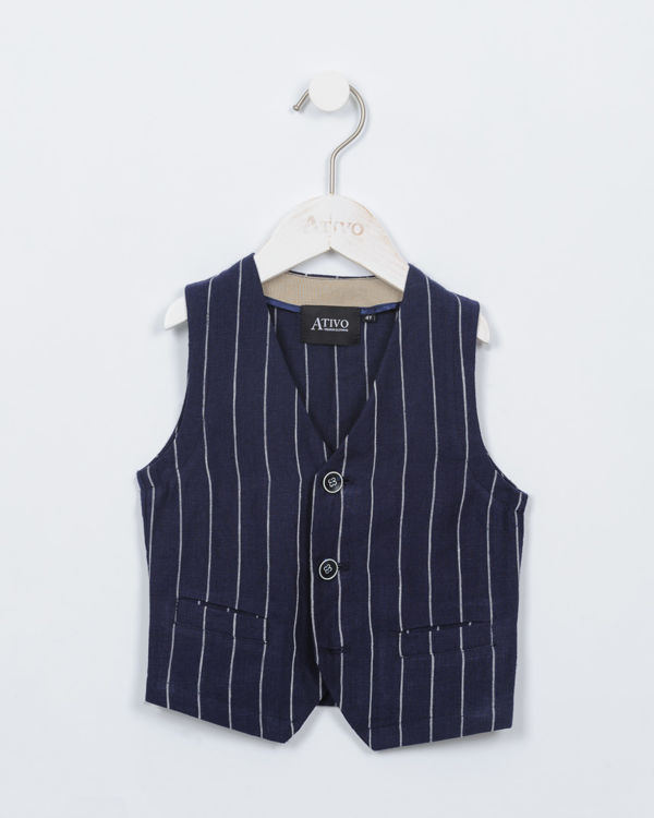 Picture of BK023-BOYS SMART WAISTCOAT IN STRIPED NAVY AND WHITE